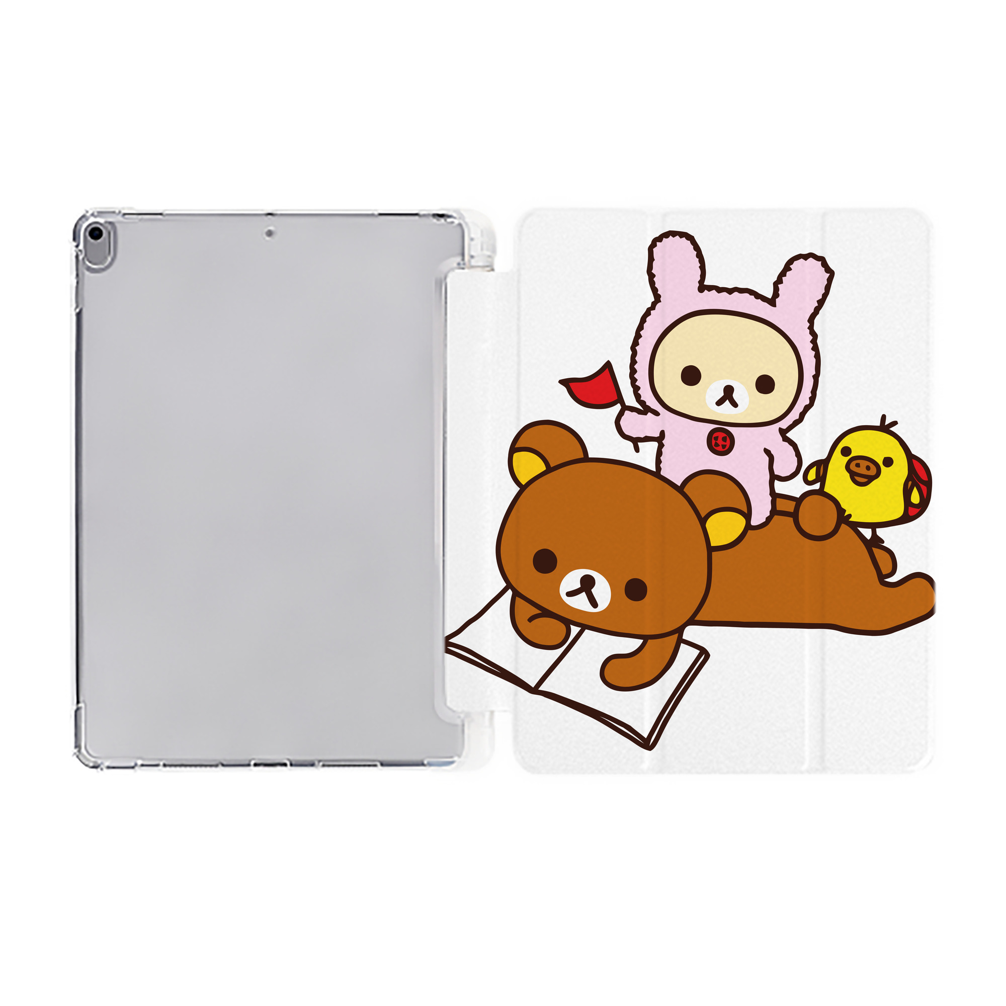（画像用） リラックマ リラックマ キイロイトリ Rilakkuma Korilakkuma Kiiroitori IPad ケース ペン収納付き 三つ折りスタンド PUレザー×シリコン 対応機種9.5/10.5/10.9インチ